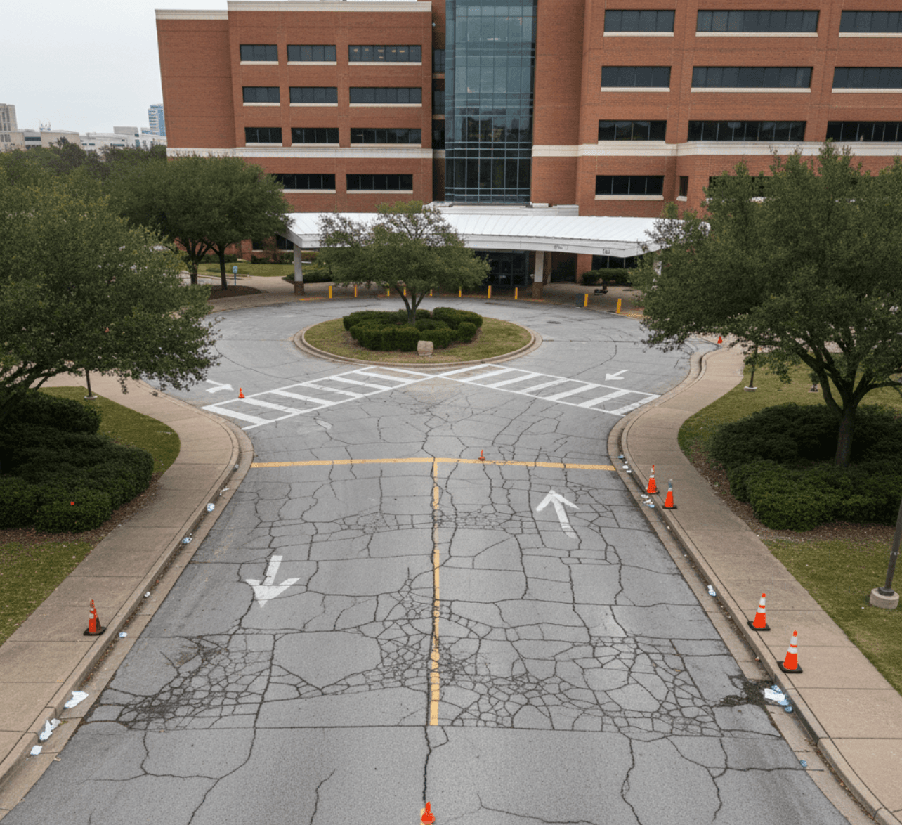 Hospital emergency loop before paving in Houston Medical Center