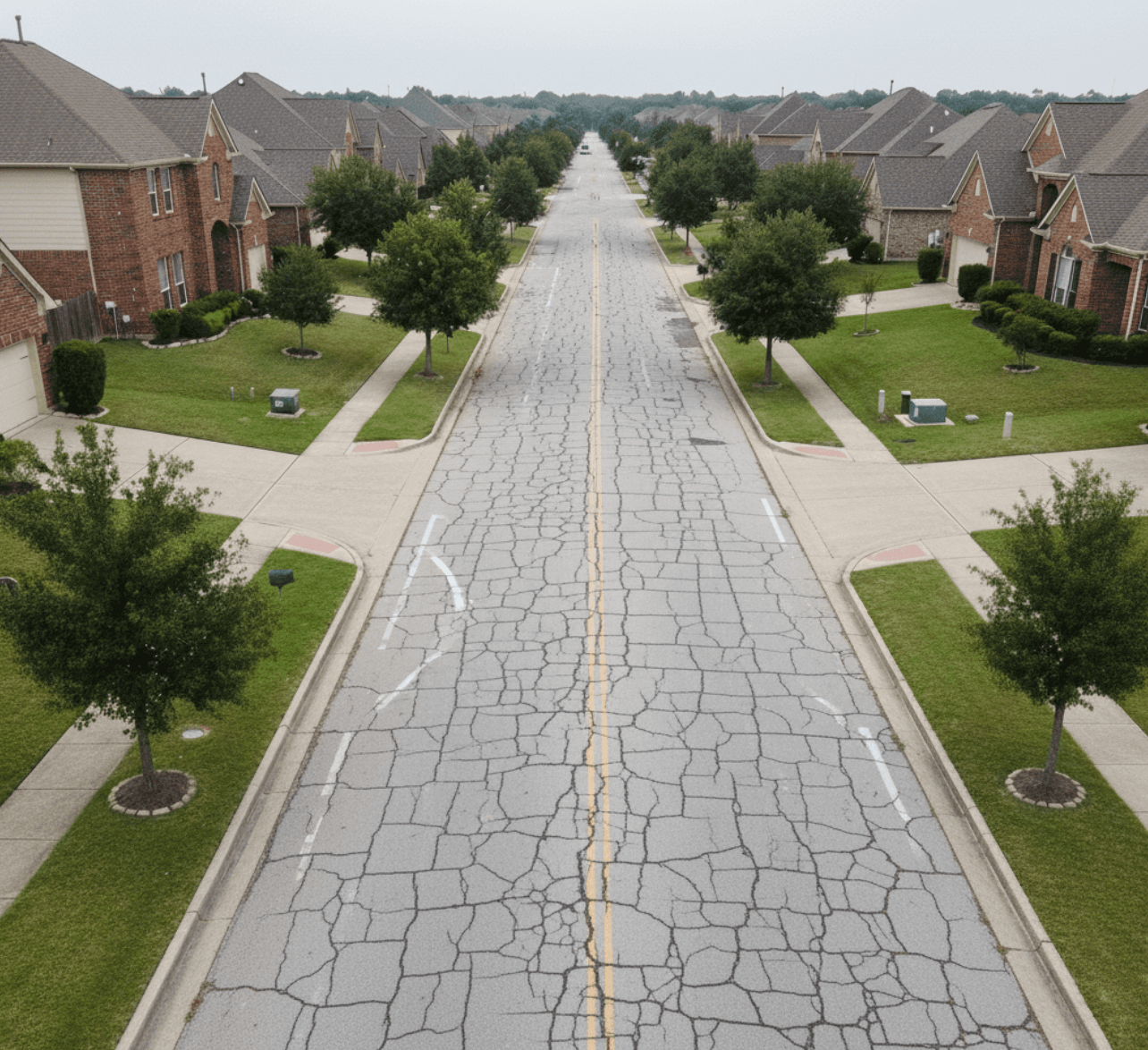 Residential street before sealcoat in Cypress Texas