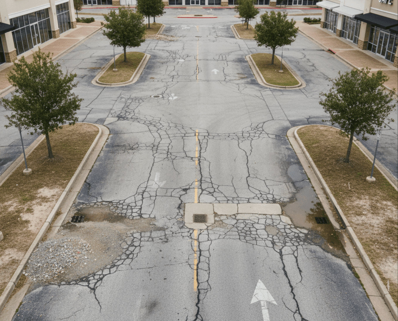Flooded drive lane before drainage upgrade in Pearland